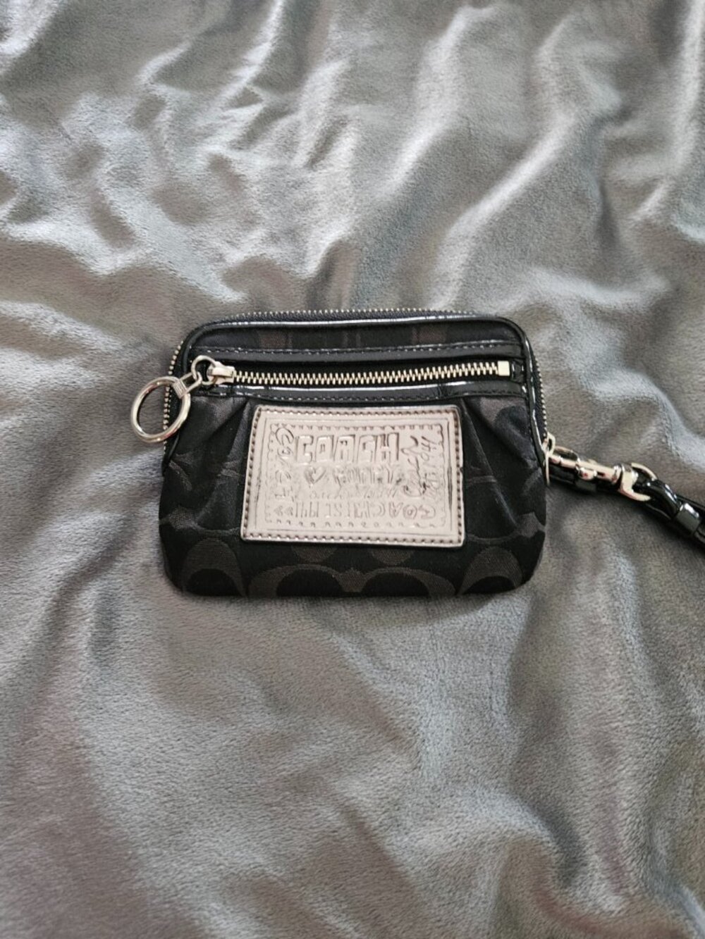 Authentic Coach Poppy Signature Black Jacquard Wristlet Wallet